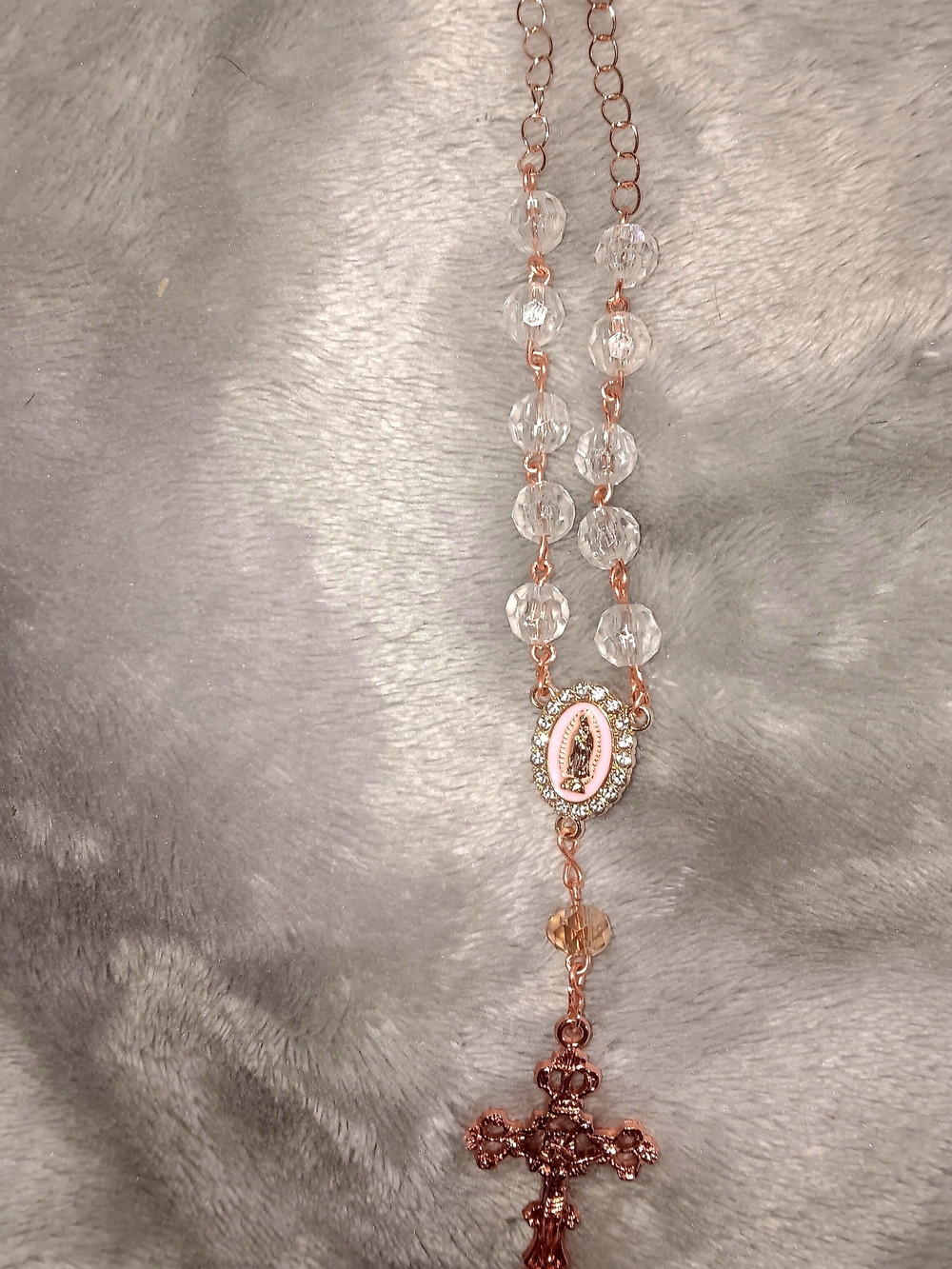 Rose Gold Crystal Car Rosary with Pink Medal